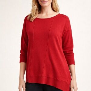 Eileen Fisher Light Weight Merino Wool Bateau Neck Asymmetrical Hem Sweater Sz.L